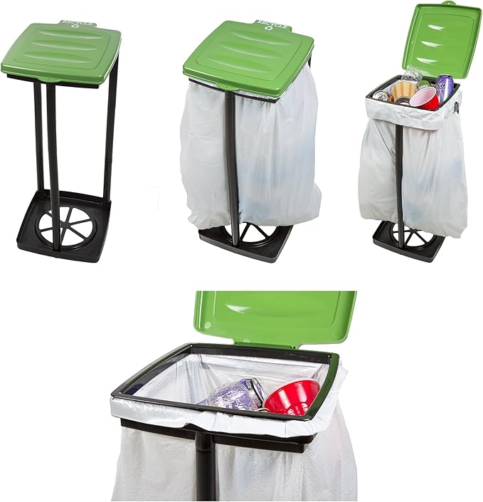 Portable Trash Bag Holder - Collapsible Trashcan for Garbage - Indoor/Outdoor Use - Ideal for Camping, Recycling, and More by Wakeman Outdoors (Green)