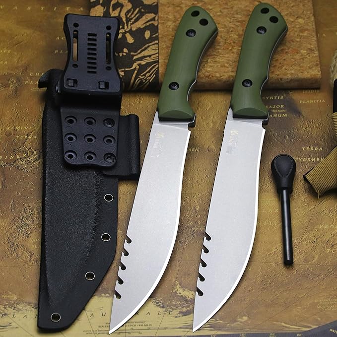 13.4-inch DC53 steel full tang hunting knife + K sheath. Suitable for camping, hiking, hunting and as daily carry equipment for handicrafts. (G10 - Jungle Style A)
