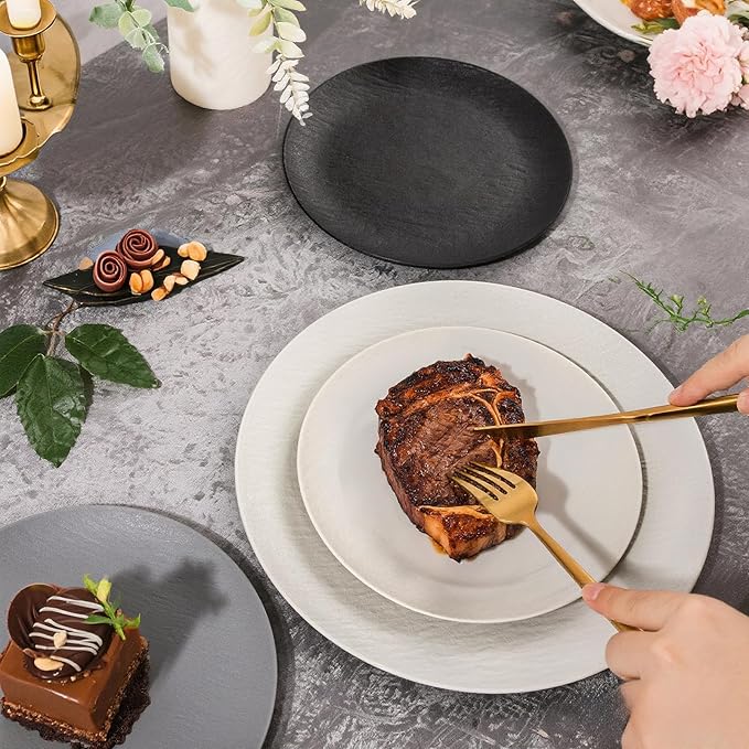 WONDERFUL 32pcs Light Grey Plastic Plates Reusable Unbreakable & Dishwasher safe Dishes Set Outdoor Plates Includes:16 Dinner 10" and 16 Dessert Plate 7.3" Ideal for BBQ Camping