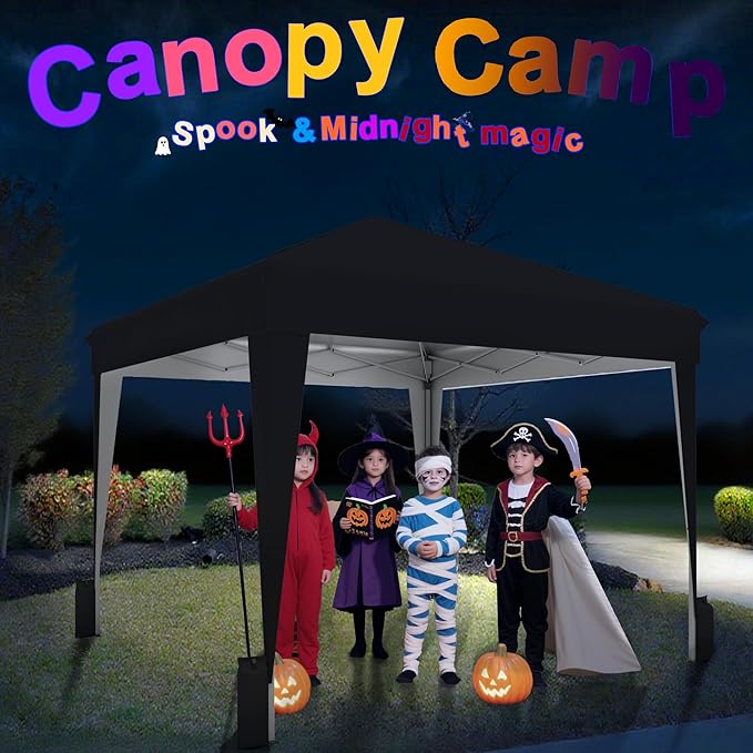 SANWAY 10x10 Pop Up Canopy Tent, One-Button Easy Setup, Outdoor Sun Shade for Events, Camping, Parties, Beach Tent - Black (Black, 10'x10')