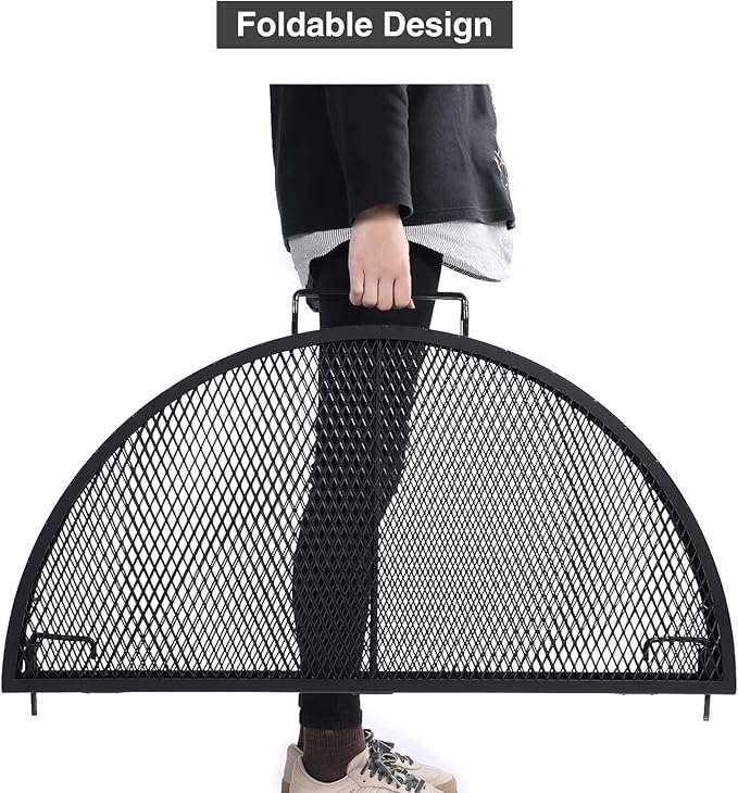 Lineslife X-Marks Fire Pit Cooking Grill Grates Portable, Heavy Duty Folding Round Campfire Grill Grate, Firepit Grill Grate with Handles for Outdoor BBQ Picnic, Black 30 Inch