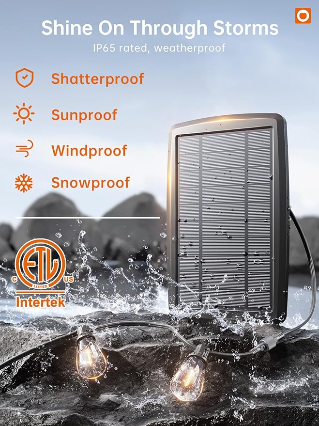 addlon 72FT Solar String Lights Outdoor, Waterproof Solar Powered Outside Lights with Remote & USB Port, ST38 LED Shatterproof Bulbs, Dimmable Solar Light for Camping Backyard Porch
