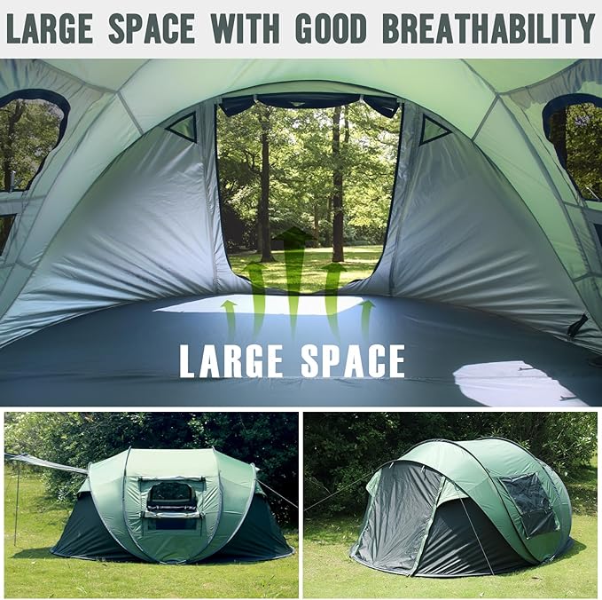 Pop Up Tents for Camping, 2/3/4 Person Camping Tent with Extra Storage, UV Protection Waterproof Tent Fully Taped Seams, 2 Doors Easy Pop Up Tent for Camping, Hiking and Traveling