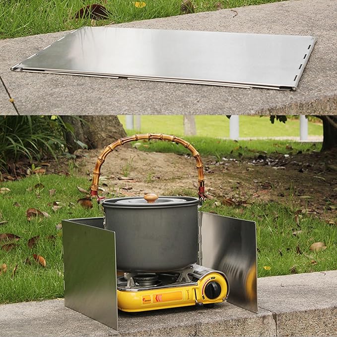 Mountain Customer Outdoor Cooking Gas Stove Head Wind Shield Card Gas Stove Head Wind Shield Portable Camping Stove, Small and Light Stainless Steel Folding tri-fold Board