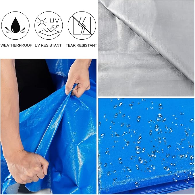Blue Tarp, Tarps Heavy Duty Waterproof 16x16, Waterproof Plastic Poly 16 Mil Thick Tarpaulin with Metal Grommets Every 19.5 Inches - Emergency Rain Shelter, Outdoor Cover, and Camping Use