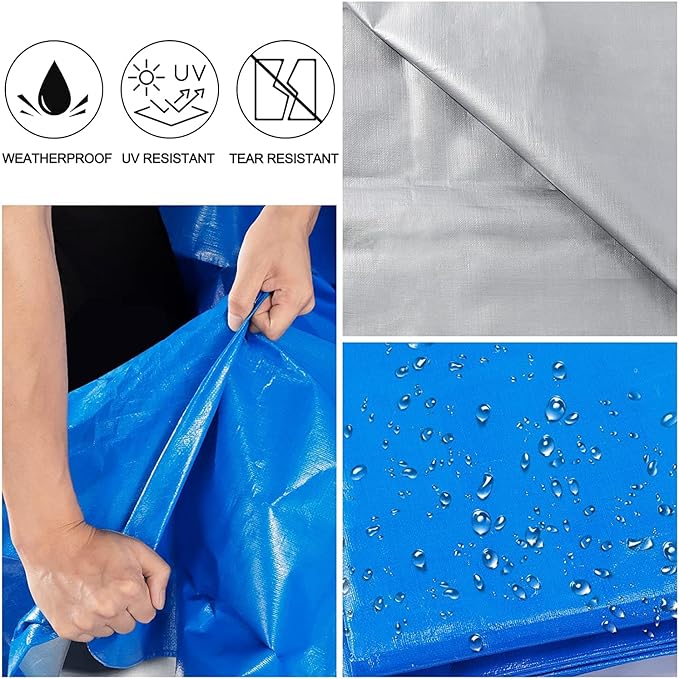 Small Tarp, Tarps Heavy Duty Waterproof 8x12, Waterproof Plastic Poly 16 Mil Thick Tarpaulin with Metal Grommets Every 19.5 Inches - Emergency Rain Shelter, Outdoor Cover, and Camping Use
