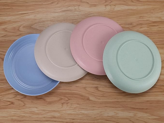 LuckyZone 7 Inches Small Unbreakable Wheat Straw Plates - Reusable Plate Sets of 4 - Dishwasher & Microwave Safe - Perfect for Dinner Dishes - Healthy, BPA Free & Eco-Friendly (7 Inches)