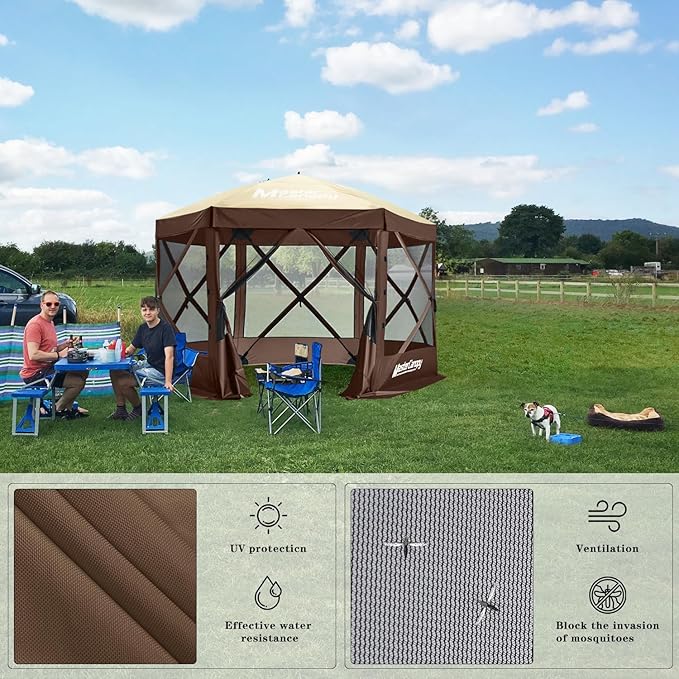 MASTERCANOPY 10x10FT Pop Up Gazebo Screen Tent - Instant Screen House with Netting, Quick Set, Outdoor Canopy Shelter with Carry Bag for Camping, Backyard & Patio (Beige&Coffee)