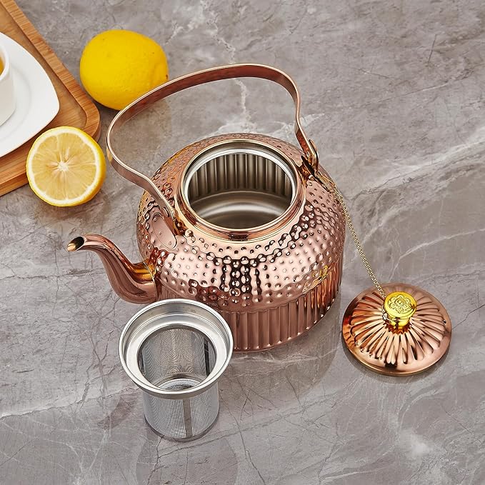 SANQIAHOME Antique 1.5L (50Oz) Stainless Steel Teapot with Infuser copper