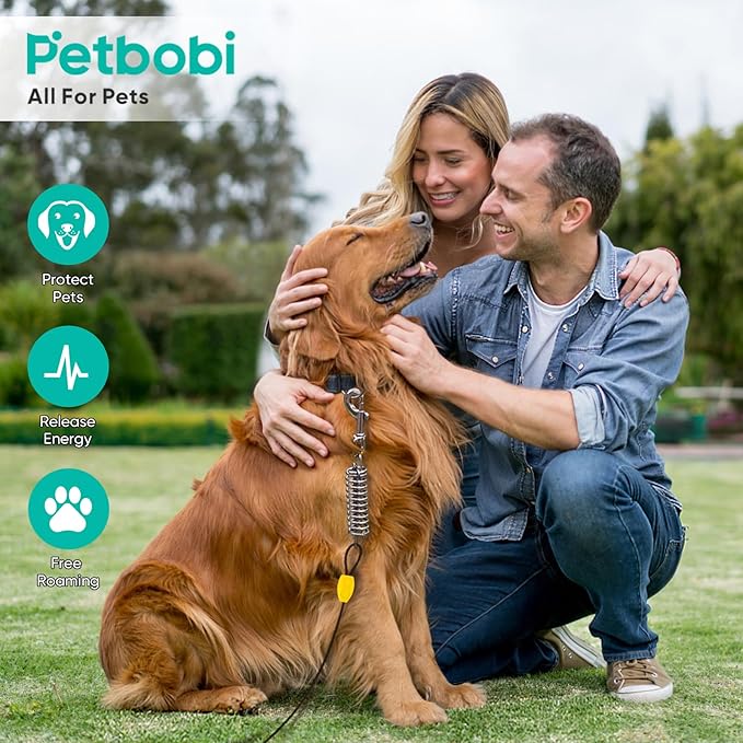 Petbobi Dog Tie-Out Cable and Stake - 50ft Heavy Duty Cable with Spring, No Tangle, 16in Ground Stake, Ideal for Yard, Camping and Beach, Suitable for Medium to Large Dogs Up to 120 lbs, Black