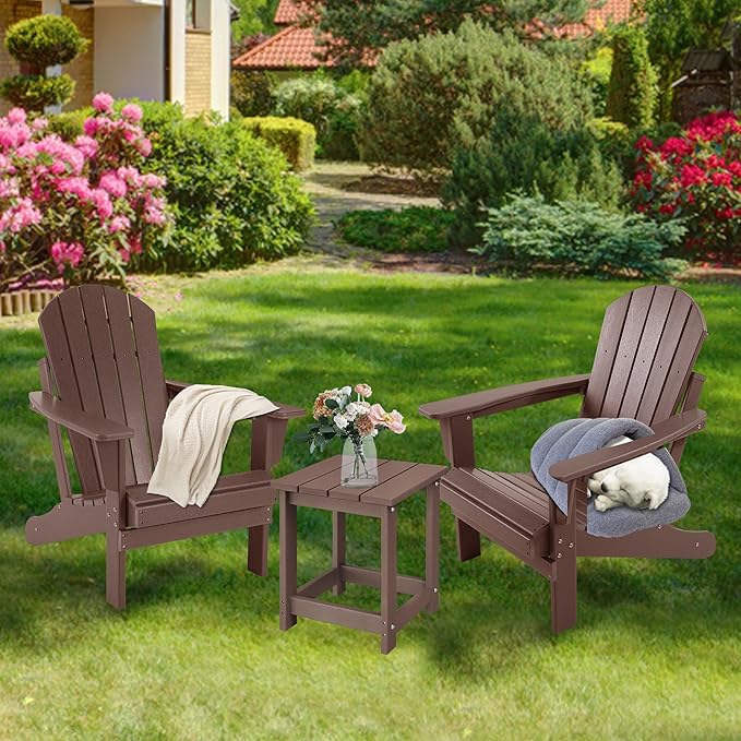 LZRS Adirondack Square Outdoor Side Table for Patio, Pool Composite Patio Table,HDPE End Tables for Backyard,Pool, Indoor Companion, Easy Maintenance & Weather Resistant(Brown)