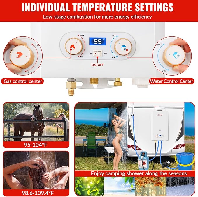 Tankless Water Heater Propane,2.11GPM 8L Outdoor Portable Water Heater,with 2 GPM Water Pump, with Digital Display Multi-Protection for Camping Trips Boat Cabins