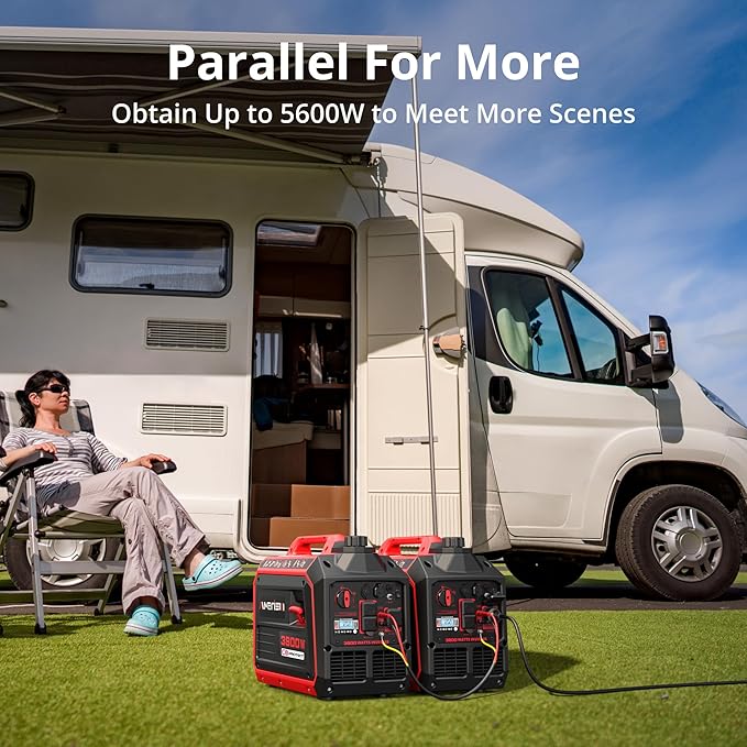 3800W Portable Inverter Generator for Home Use, Gas Powered Generator Super Quiet with CO Sensor ECO Mode EPA Compliant, Parallel Capable Long Run Time for Camping Tailgating Emergency Use