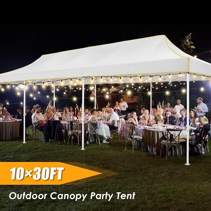 HOTEEL 10x30 Heavy Duty Pop Up Canopy Tent for Parties Event Wedding Commercial Instant Canopy with Wheeled Bag, Party Tent Waterproof UV 50+&Windproof, Upgraded Thick Hexagonal Legs, White