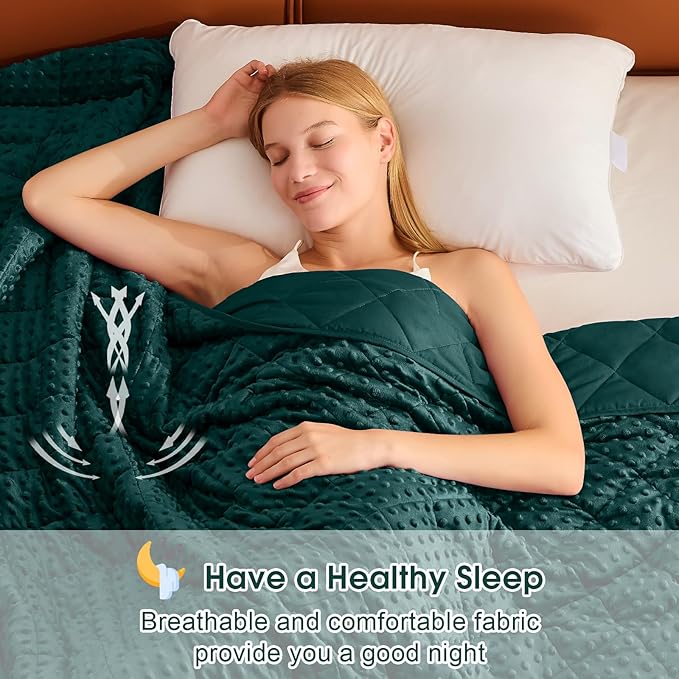 Weighted Blanket for Adults (20lbs, 48"x72" Twin Size) - Breathable Minky Heavy Blanket for 130-220lbs with Premium Glass Beads - Soft Thick Blanket for All-Season Sleeping Comfort - Green