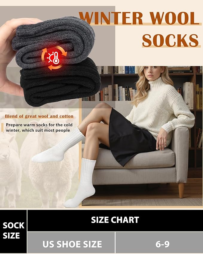 YSense Thermal Wool Socks for Women Thick Winter Boot Socks for Women Warm Cozy Breathable Hiking Socks 4 Pairs