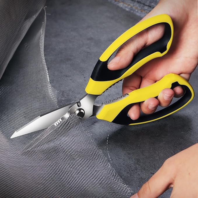 Utility Scissors Heavy Duty: sharp Scissors All Purpose heavy duty, Easy Cutting Carpet, Cardboard, Wires, Leather, Fabric(8'' Yellow)