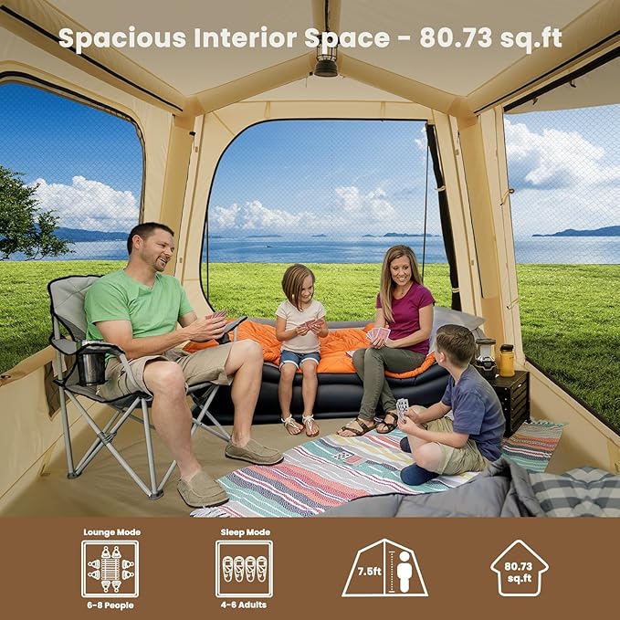 Inflatable Tents for Camping, Blow Up Tent with Hand Pump, Easy Setup InflatableTent 4 Season Tent, Waterproof Oxford Air Glamping Tents for Camping Adult 4/6/8 Person