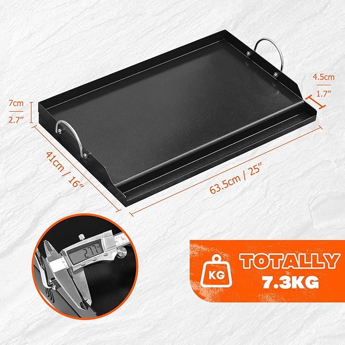onlyfire Universal BBQ Griddle for Charcoal/Gas Grills, Ceramic Coated Non-Stick Flat Top Griddle with Handles for Outdoor Cooking, 25" x 16"