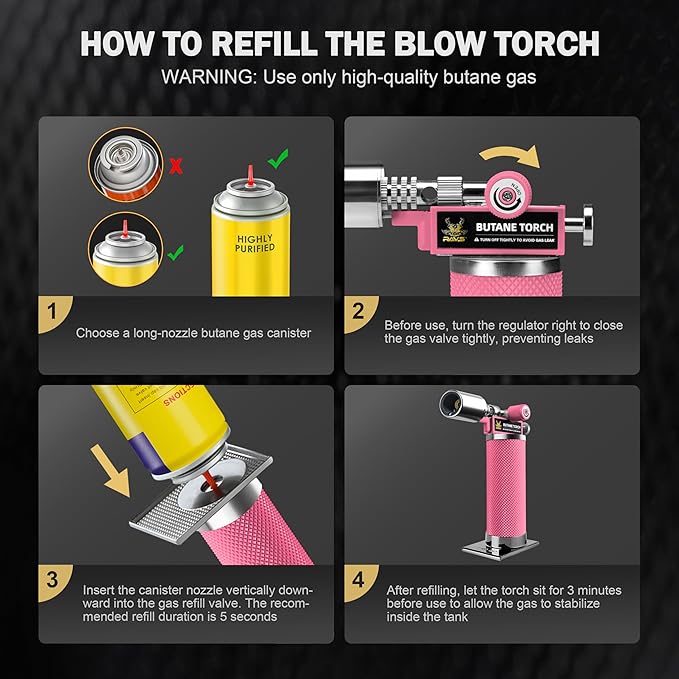 RAVS Butane Torch, Kitchen Torch Lighter for Creme Brulee with Adjustable Flame, Cooking Torch for Baking, BBQ, Desserts, Metal Mini Torch with Safety Buckle, Pink (Butane Not Included)