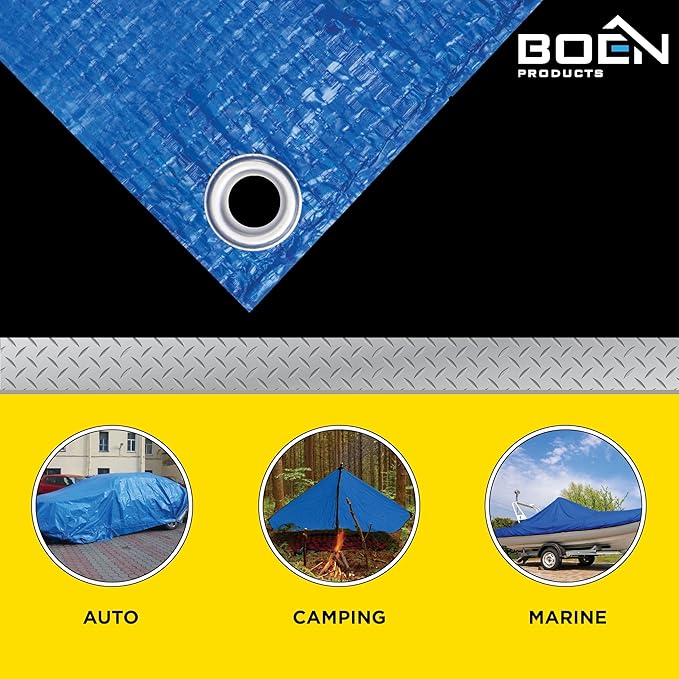 Multi-Purpose Large Tarp Waterproof Cover | Blue, 50' x 100' 5 Mil Thick | Rip Proof Tarps | Thick Weave Material, UV Resistant Great for Tarpaulin Canopy Tent, Boat, RV or Pool Cover