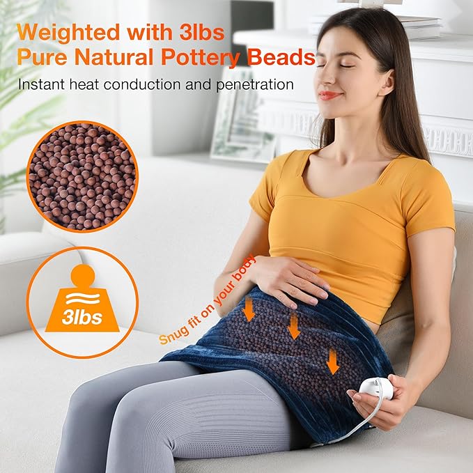 WOOMER Weighted Massage Electric Heating Pad for Back Pain, Neck and Shoulders Cramps Relief, 12’’x24’’, 3.7lb BPA-Free and Non-Toxic Beads, 4 Heat Settings, 4 Massage Modes, 2h Auto-Off