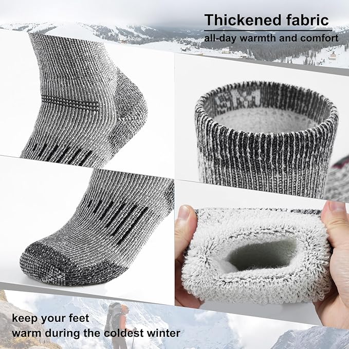 Merino Wool Socks for Men and Women Thermal Crew Winter Hiking Warm Boot Socks For Work With Cushioned Sole 3 Pairs
