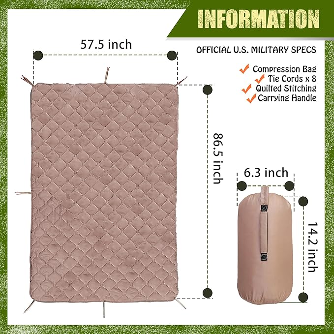 Woobie Blanket, Thermal Insulated Military Poncho Liner, Water-Resistant, Portable, Insulation, for Hiking, Survival with Compression Carry Bag (Od - Coyote)