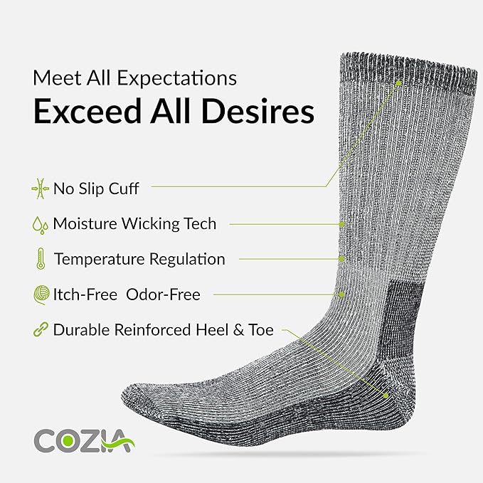 COZIA Merino Wool Socks for Men and Women Warm thermal Boot Hiking Socks 3 Pairs
