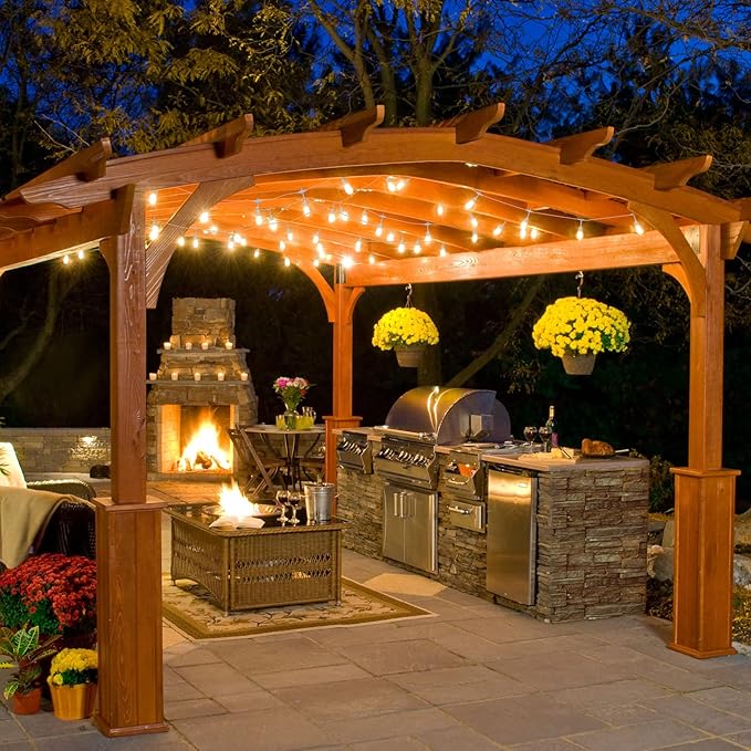 Mlambert 3 Color Outdoor LED Dimmable String Lights with Remotes, Plug in 96FT(2x48FT) Waterproof Shatterproof LED Lights for Patio Pergola-White Cord