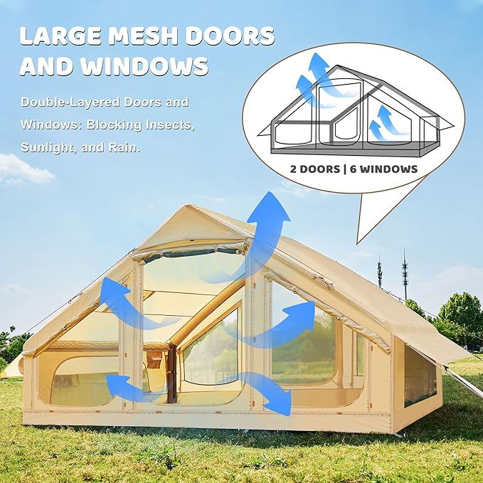 Inflatable Tents for Camping, Blow Up Tent with Hand Pump, Easy Setup InflatableTent 4 Season Tent, Waterproof Oxford Air Glamping Tents for Camping Adult 4/6/8 Person