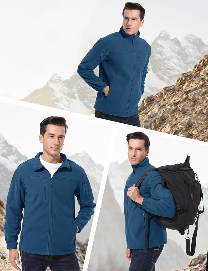 CRYSULLY Men's Fleece Jacket Tactical Full-Zip Winter Coat Jackets Multi Pockets