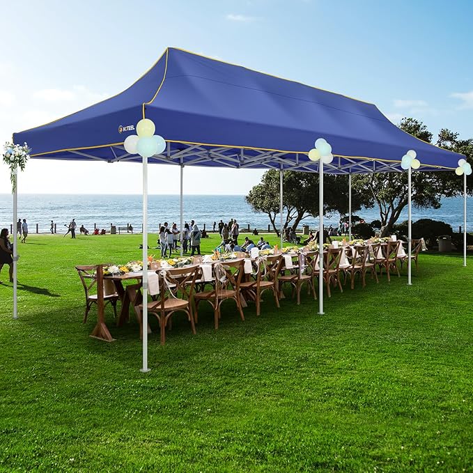 HOTEEL 10x30 Heavy Duty Pop Up Canopy Tent for Parties Event Wedding Commercial Instant Canopy with Wheeled Bag, Party Tent Waterproof UV 50+&Windproof, Upgraded Thick Hexagonal Legs, Deep Blue