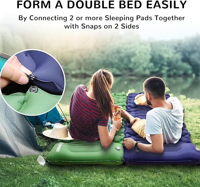 Camping Sleeping Pad Air Mattress - Inflatable Ultralight Ergonomic Design Compact Airpad Backpacking Hiking Outdoor Activities Green