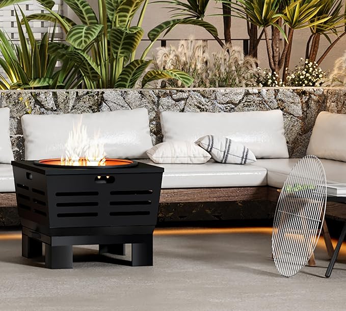 Fire Beauty Fire Pit with Stand,Smokeless Wood Burning Firepit with Ash Pan,Portable Outdoor Firepit with Cooking Grate & Poker For Camping,Backyard|L:23''xW:23''xH:17'',28.6lbs