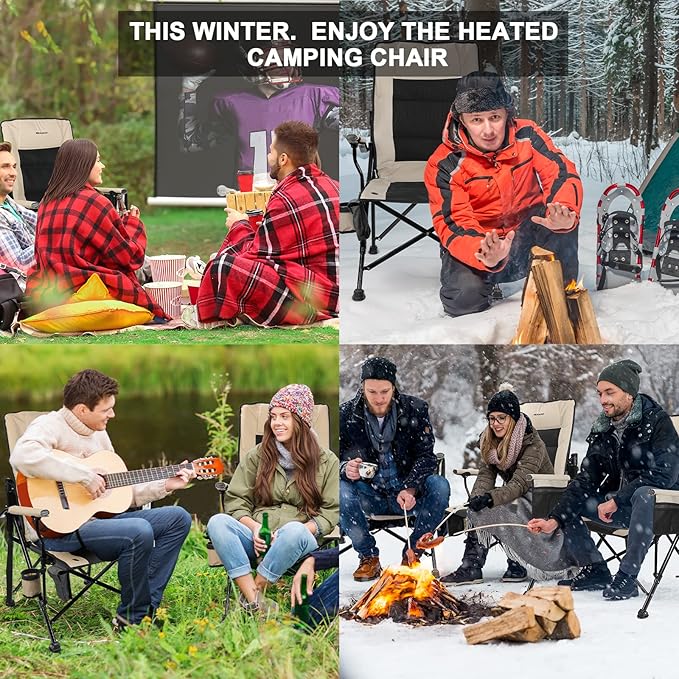 REALEAD Heated Camping Chair - Fully Padded - Heated Chairs Outdoor Sports - Supports 400 lbs - Portable Heated Outdoor Camp Chair for Sport Events - Battery NOT Included