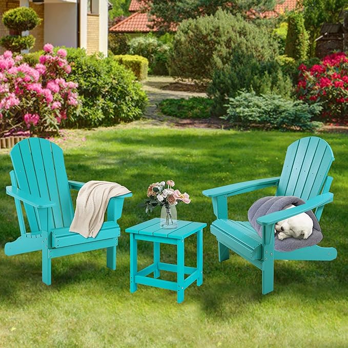 LZRS Adirondack Square Outdoor Side Table for Patio, Pool Composite Patio Table,HDPE End Tables for Backyard,Pool, Indoor Companion, Easy Maintenance & Weather Resistant(Turquoise)