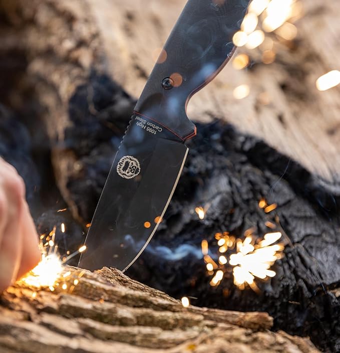 Holtzman's Gorilla Survival Bloodline Fixed Blade Knife with Sheath - Full Tang 1095 High Carbon Steel - Outdoor Bushcraft & Hunting Knife for Survival Gear