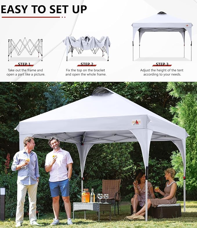 ABCCANOPY 10x10FT Canopy Tent 1-Person Setup,Portable Instant Sun Shelter with 4 Weight Bags(White)