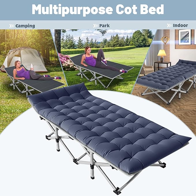 Slsy Folding Camping Cot for Adults with Pad, Padded Portable Sleeping Cots, Camp Bed with Carry Bag for Outdoor Travel, Beach, Hiking