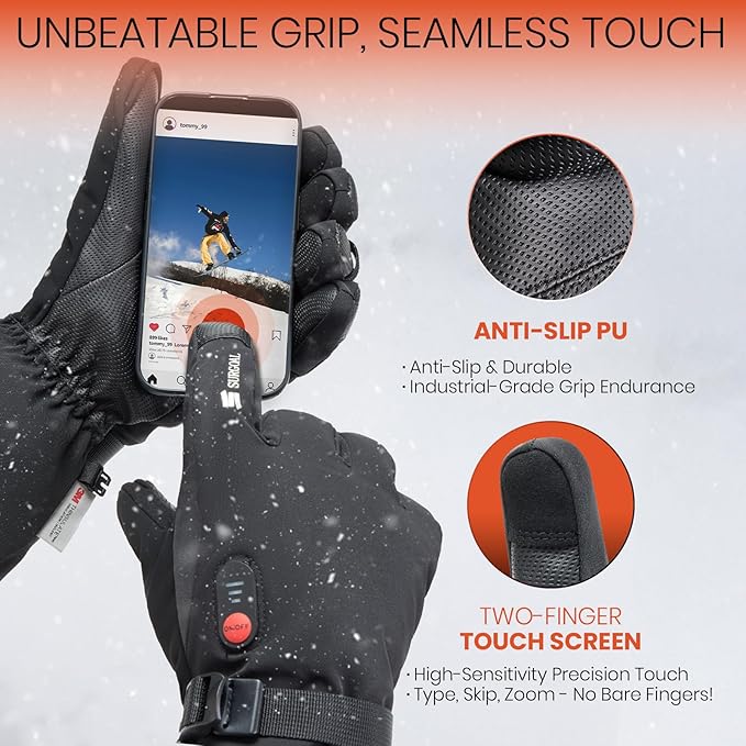 Heated Gloves for Men, 7.4V Rechargeable Heated Gloves for Women, PU Waterproof & Touchscreen Ideal for Winter, Hunting, Motorcycle, Skiing, Snowboarding, Fishing, Camping, Work