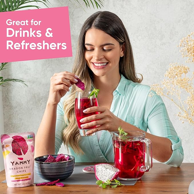 Yammy Dried Dragon Fruit Chips for Drinks Refreshers - Like Freeze Dry Dragonfruit Pieces - 1 Ingredient Healthy Snack for Adults & Kids - 2g Protein, 4g Fiber, Gluten Free Vegan, 5.6oz Value Size
