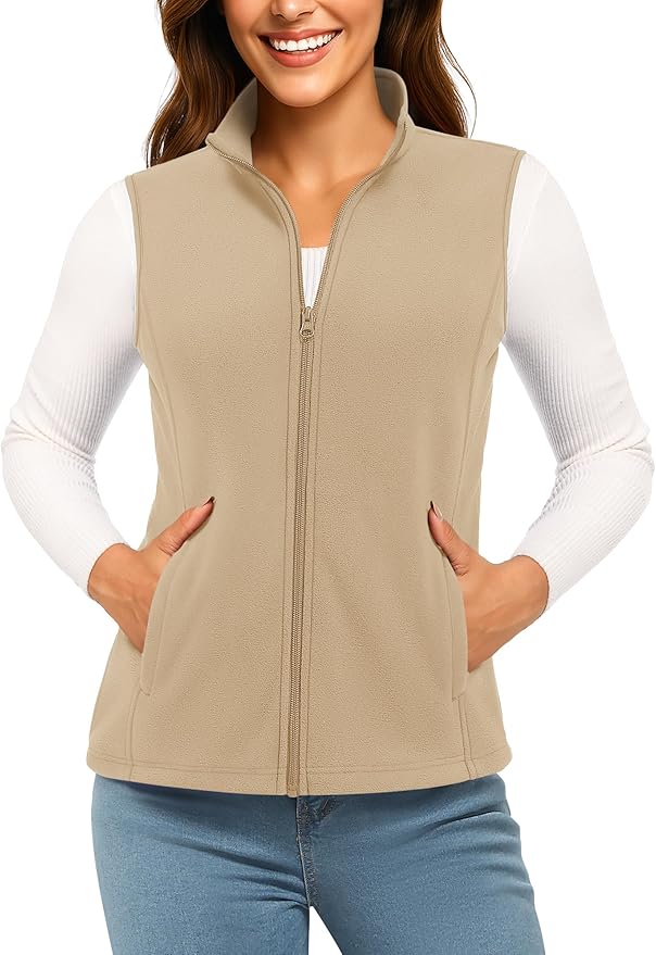 TACVASEN Women's Fleece Vest Lightweight Warm Vests Outerwear Sleeveless Zip Jacket Fall Winter Soft Vest with Pockets