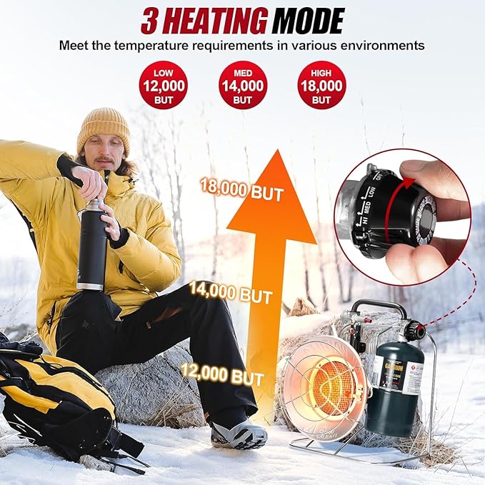Multi-Use Portable Propane Heater/Cooker,18,000 BTU Propane Tent Heater include 8.8 FT Hose for Patio, Camping, Hunting, Fishing(Fuel not included)