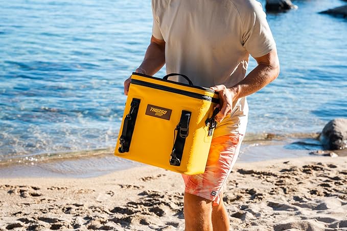 THURSO SURF Soft Cooler 24 Can Portable Ice Cooler Bag — 48 hr Insulation Leakproof & Airtight Waterproof Zipper Floating Beach Cooler for Travel Camping Kayak Paddleboard