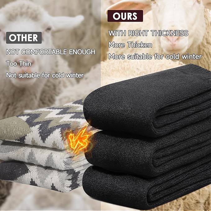 Reamphy 3 Pairs Thermal Socks for Men 6-13, Thick Warm Winter Outdoors Hiking Socks Mens