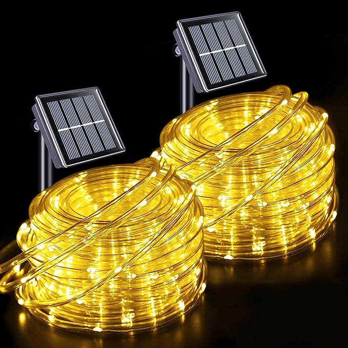 JMEXSUSS 2 * 200 LED Warm White Solar Rope Lights, 66ft IP 65 Waterproof Solar String Light Outdoor, 8 Modes Christmas Lights for Camp Trampoline Ladder Slide Tent