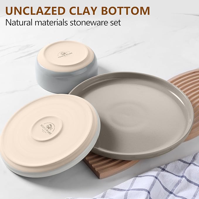 LIANYU Dinnerware Set for 6, 18PCS Dining Plates and Bowls Dishes for Kitchen Dining, Ceramic Dinner Set, Scratch Resistant & Dishwasher Safe, Assorted Colors