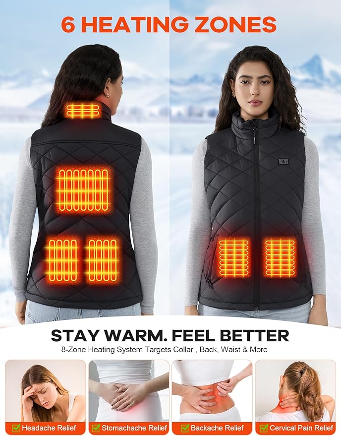 Heated Vest Women with 18400mAh 7.4V Battery Pack Included,Quilted Electric Warming Vest Women's Heated Vests