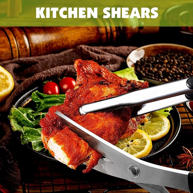 Kitchen Scissors. Korean Barbecue Scissors and Tongs Set, Kitchen Shears and Tongs for Cutting Meat, Chicken, Vegetables, Stainless Steel Multipurpose Non-slip Serrated Sharp BBQ Scissors BBQ Tongs